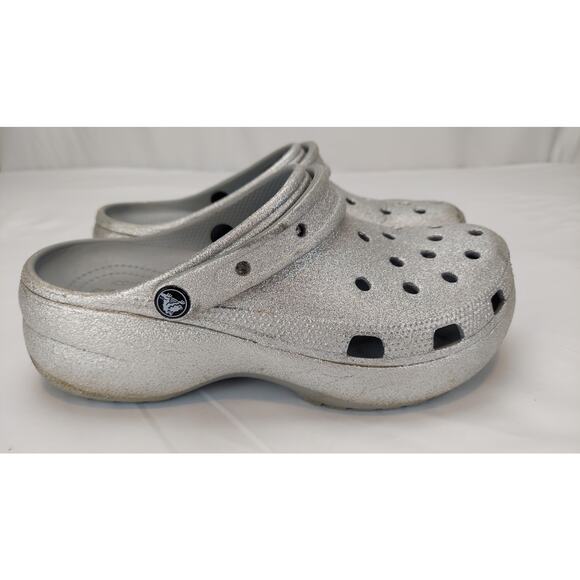Crocs Platform Silver Glitter Clogs Women's Size 11 - Picture 3 of 8